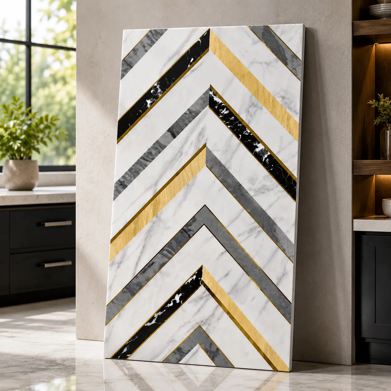 Chevron Marble Finish Kitchen Tiles - Image 2