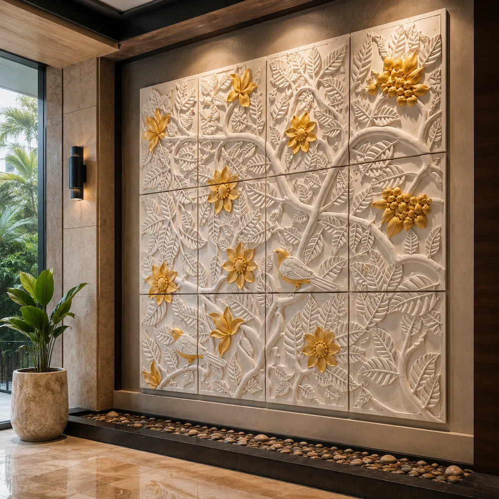 Floral Heritage Decorative Stone Mural - Image 2
