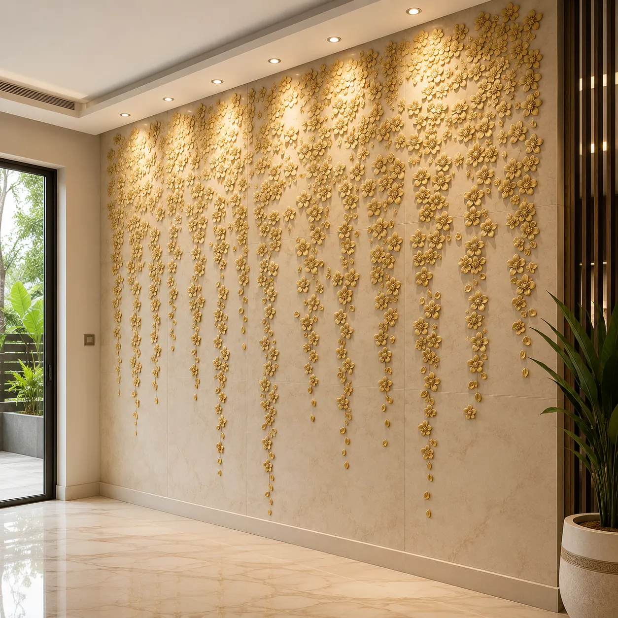 Golden Blossom Luxury Stone Mural - Image 2