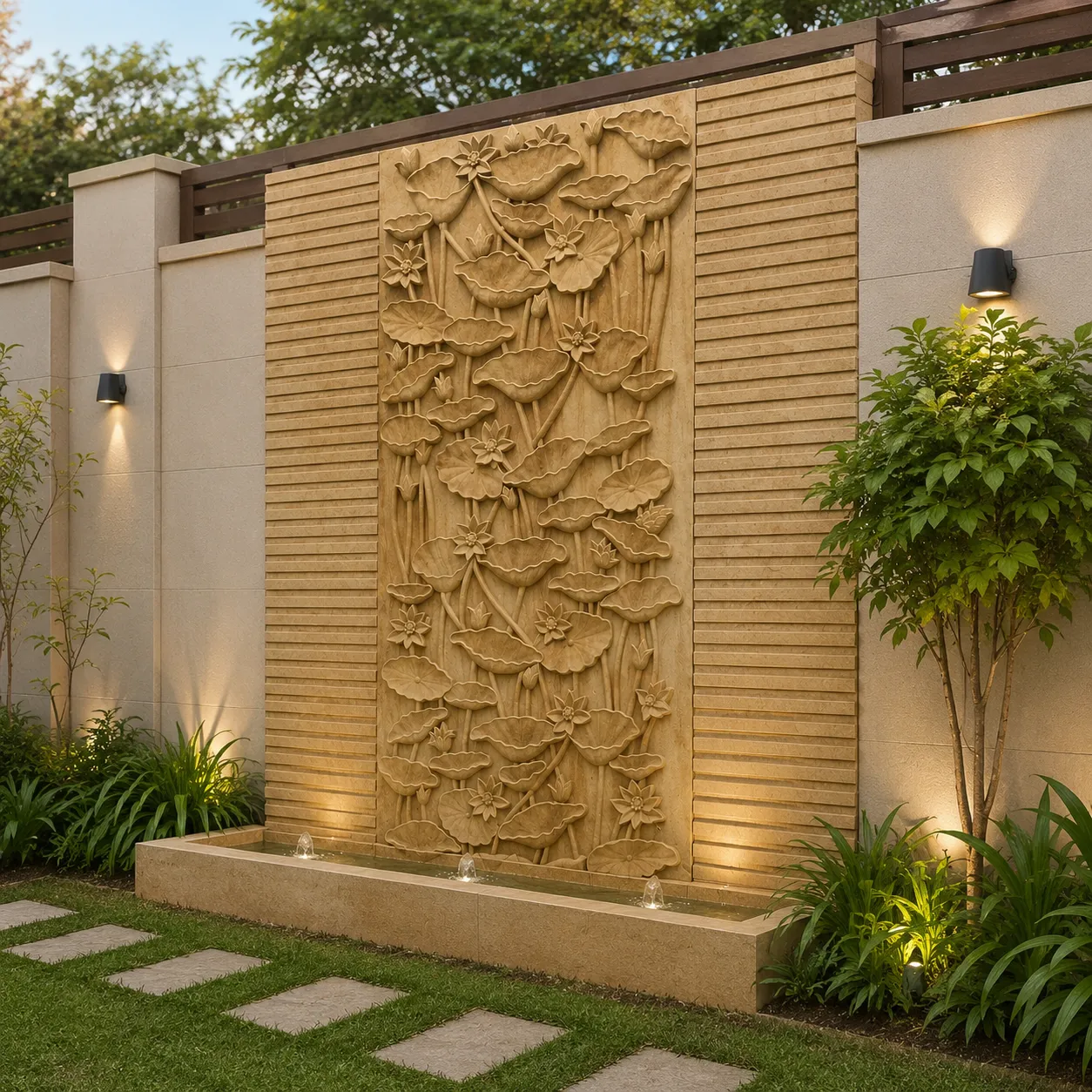 Lotus Garden Vertical Stone Mural - Image 2